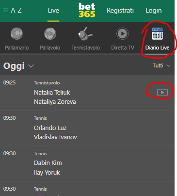 eventi in streaming bet365